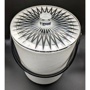Vintage MORGAN Designs MCM ATOMIC Ice Bucket 60s Lucite Lid STARBURST Black